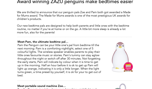 Award winning ZAZU penguins make bedtimes easier