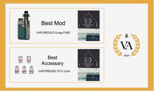لقد نال VAPORESSO Swag PX80 جائزة أفضل تصميم عصري في حفل توزيع جوائز Vapouround لعام 2021